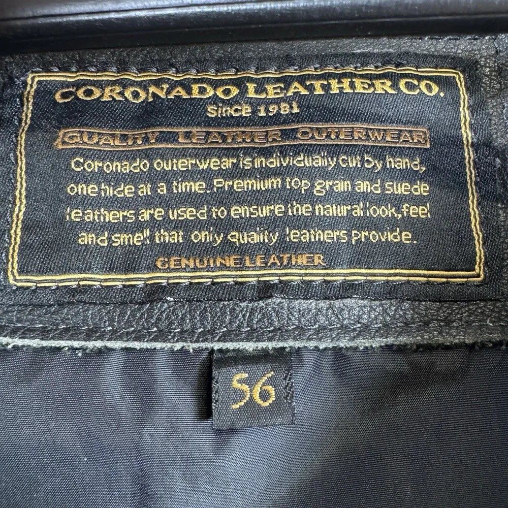 Coronado Leather Vest Mens Size 56 Black Conceal Carry Classic Lapel Snap Biker